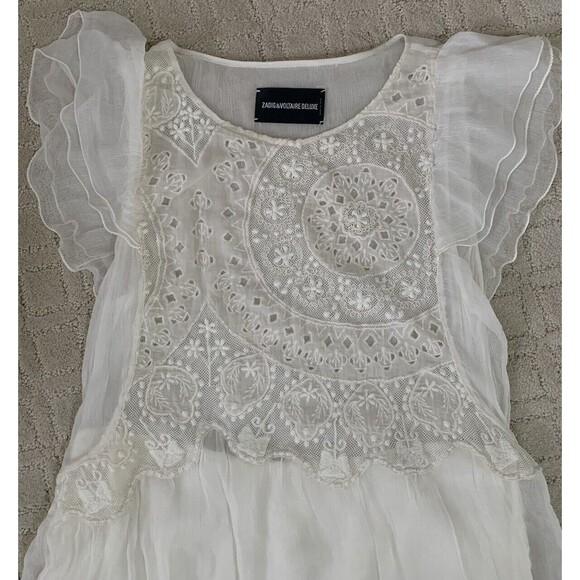 Zadig & Voltaire Women’s Dress Rhuya Deluxe Cream Lace Chiffon Crochet Small - Picture 8 of 10